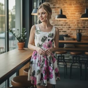 Elle Pink Fit and Flare Cotton Blend Sundress